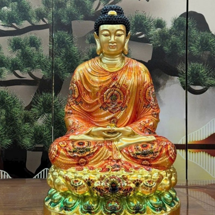Tôn tượng bổn sư thích ca mâu ni đồng men cổ